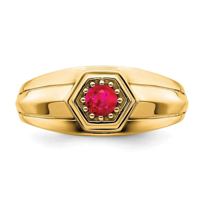 Goldia Solid 14k Yellow Gold Simulated Ruby Mens Ring Rings