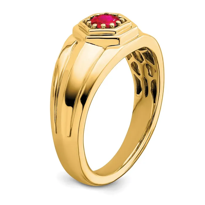 Goldia Solid 14k Yellow Gold Simulated Ruby Mens Ring Rings
