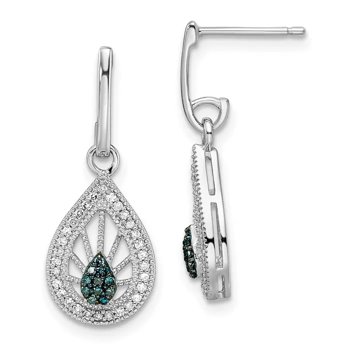 Goldia Sterling Silver Rhodium Plated Blue and White Diamond Post Earrings Earrings Goldia Sterling Silver Rhodium Plated Blue and White Diamond Post Earrings Earrings