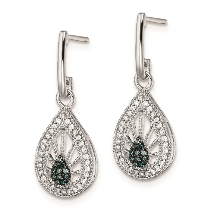 Goldia Sterling Silver Rhodium Plated Blue and White Diamond Post Earrings Earrings