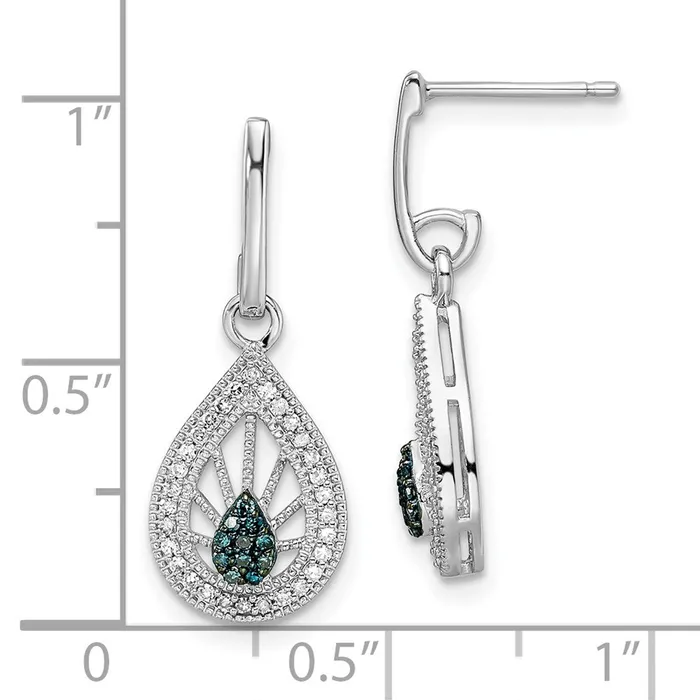Goldia Sterling Silver Rhodium Plated Blue and White Diamond Post Earrings Earrings