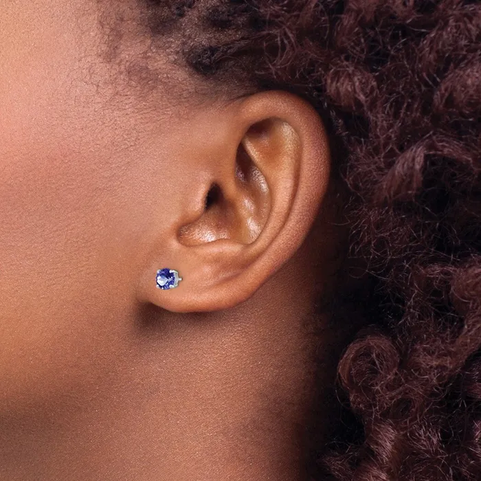 Goldia Sterling Silver Rhodiumplated Round Tanzanite Post Earrings Earrings