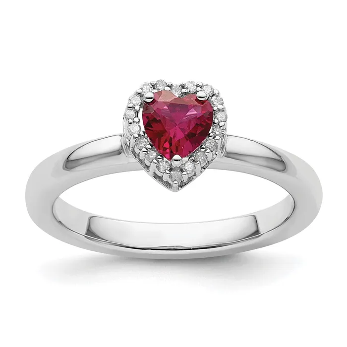 Goldia Sterling Silver Stackable Expressions Cr Ruby Heart Diamond Ring Rings