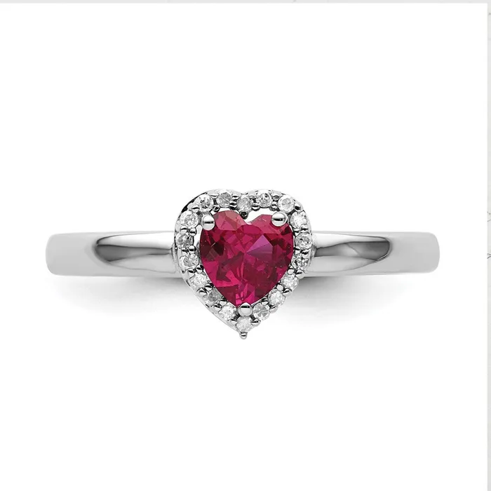 Goldia Sterling Silver Stackable Expressions Cr Ruby Heart Diamond Ring Rings