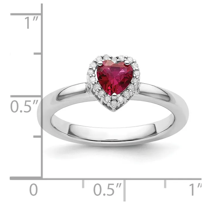 Goldia Sterling Silver Stackable Expressions Cr Ruby Heart Diamond Ring Rings
