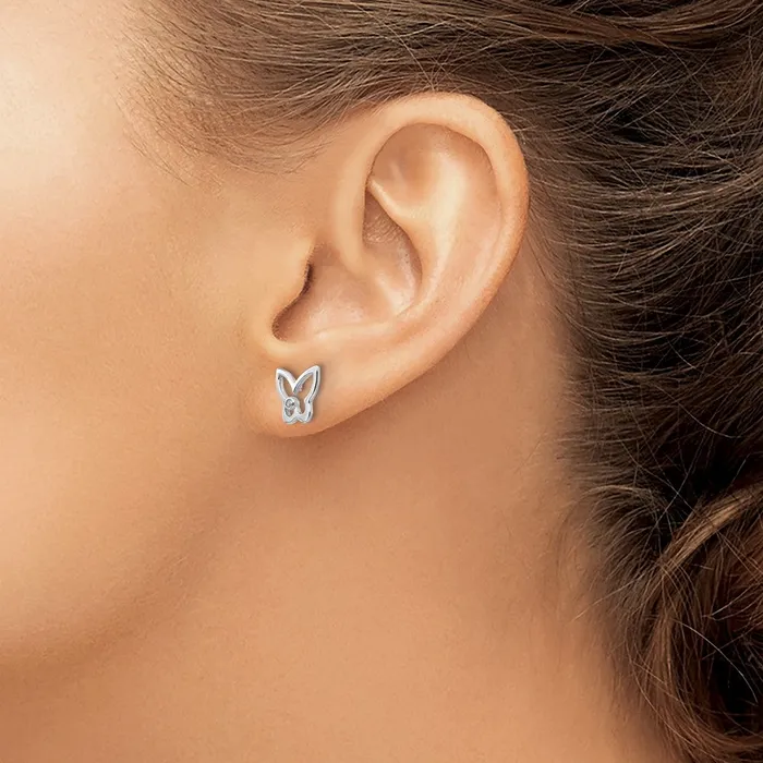 Goldia White Ice Sterling Silver Rhodiumplated Diamond Butterfly Post Earrings Earrings