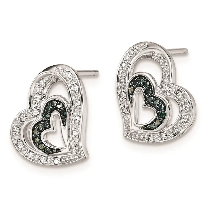 Goldia White Night Sterling Silver Rhodiumplated Blue and White Diamond Heart Post Earrings Earrings