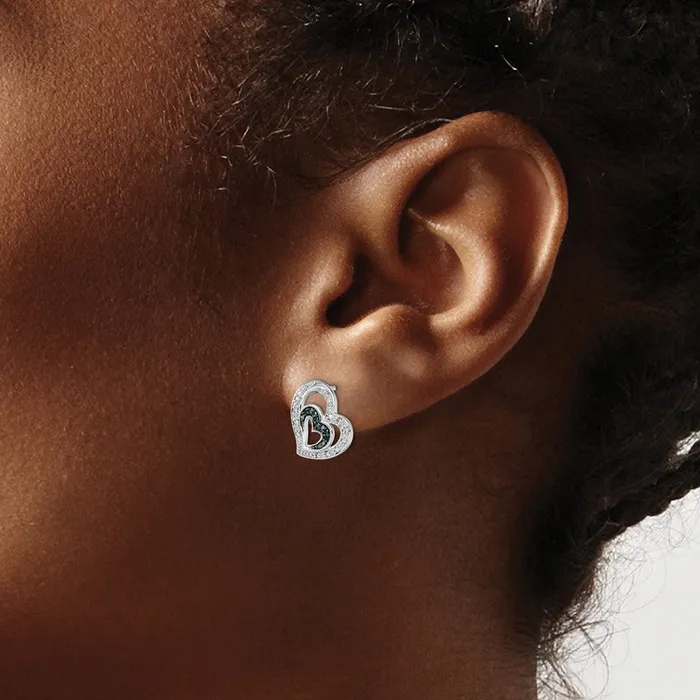 Goldia White Night Sterling Silver Rhodiumplated Blue and White Diamond Heart Post Earrings Earrings