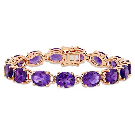 JMS always Bracelets Original AMOUR 36 CT TGW Ovalcut Africaamethyst Tennis Bracelet In Rose Gold Plated Sterling Silver JMS always Bracelets Original AMOUR 36 CT TGW Ovalcut Africaamethyst Tennis Bracelet In Rose Gold Plated Sterling Silver