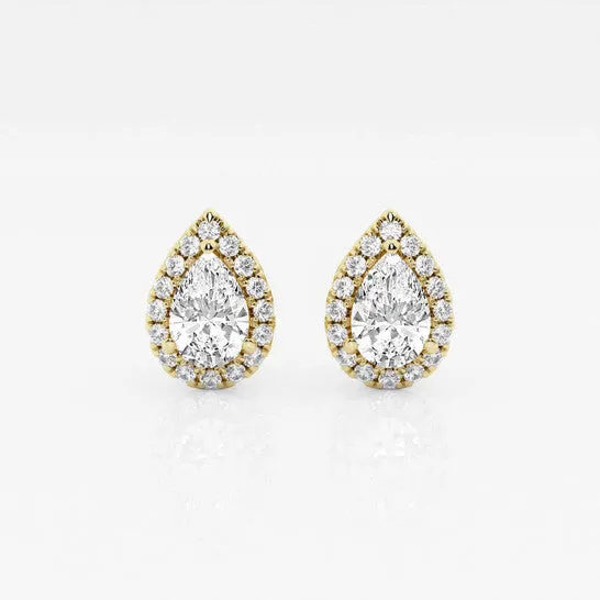 JMS always Earrings Original Brilliant Diamond 14KT Yellow Gold 1 15 cttw PearCut Lab Grown Diamond Halo Stud Earrings for Women GVSSI GSI