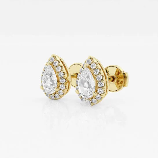 JMS always Earrings Original Brilliant Diamond 14KT Yellow Gold 1 15 cttw PearCut Lab Grown Diamond Halo Stud Earrings for Women GVSSI GSI