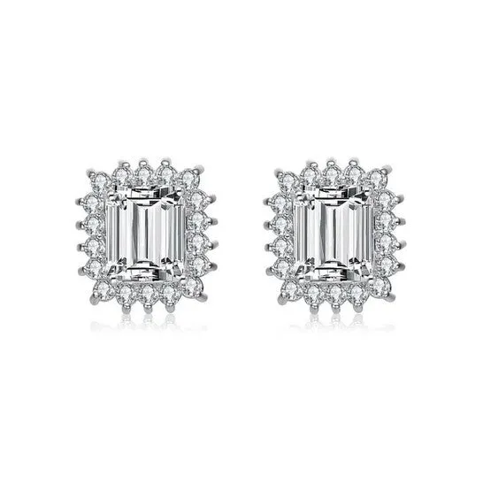 JMS always Earrings Original Megan Walford Sterling Silver Clear Emerald and Round Cubic Zirconia Stud Earrings JMS always Earrings Original Megan Walford Sterling Silver Clear Emerald and Round Cubic Zirconia Stud Earrings