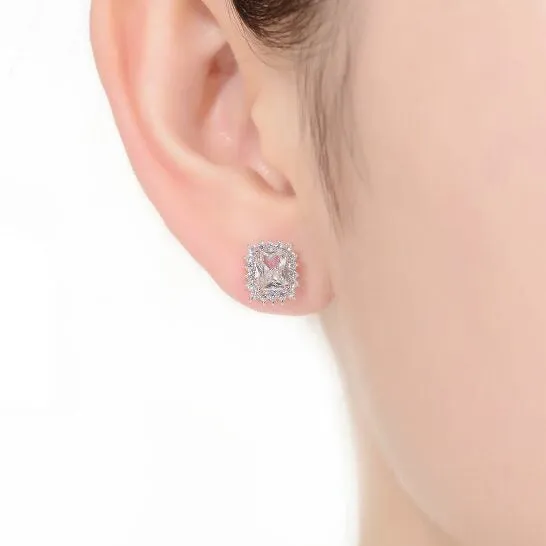 JMS always Earrings Original Megan Walford Sterling Silver Clear Emerald and Round Cubic Zirconia Stud Earrings JMS always Earrings Original Megan Walford Sterling Silver Clear Emerald and Round Cubic Zirconia Stud Earrings