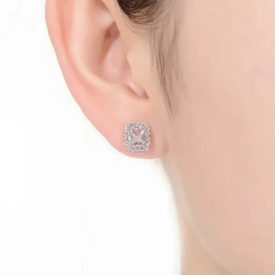JMS always Earrings Original Megan Walford Sterling Silver Clear Emerald and Round Cubic Zirconia Stud Earrings JMS always Earrings Original Megan Walford Sterling Silver Clear Emerald and Round Cubic Zirconia Stud Earrings