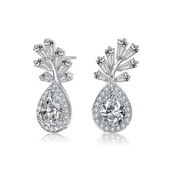 JMS always Earrings Original Megan Walford Sterling Silver Pear with Round and Tapered Baguette Cubic Zirconia Drop Earrings JMS always Earrings Original Megan Walford Sterling Silver Pear with Round and Tapered Baguette Cubic Zirconia Drop Earrings