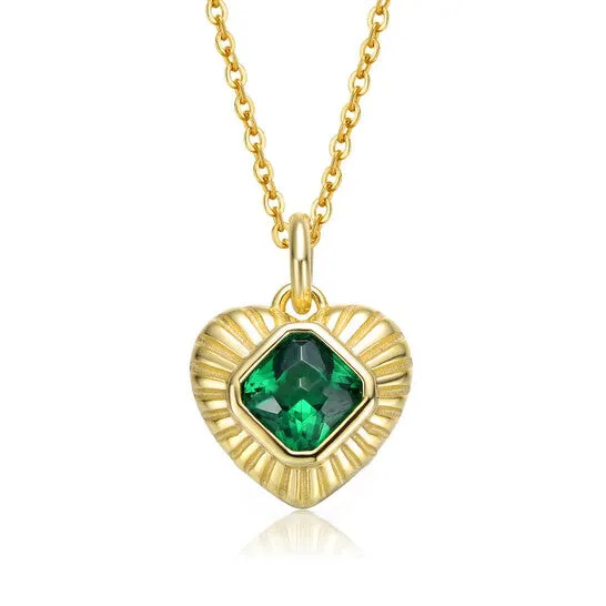 JMS always Necklaces Original Megan Walford Sterling Silver 14k Yellow Gold Plated with Emerald Cubic Zirconia Sunray Heart Pendant Necklace JMS always Necklaces Original Megan Walford Sterling Silver 14k Yellow Gold Plated with Emerald Cubic Zirconia Sunray Heart Pendant Necklace