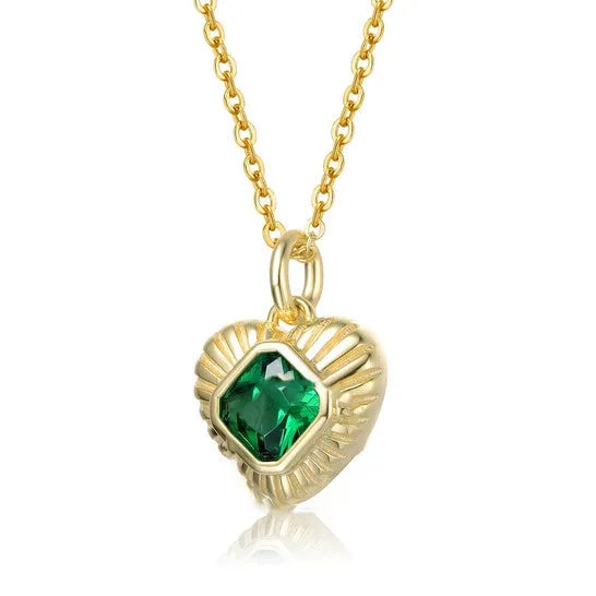 JMS always Necklaces Original Megan Walford Sterling Silver 14k Yellow Gold Plated with Emerald Cubic Zirconia Sunray Heart Pendant Necklace JMS always Necklaces Original Megan Walford Sterling Silver 14k Yellow Gold Plated with Emerald Cubic Zirconia Sunray Heart Pendant Necklace