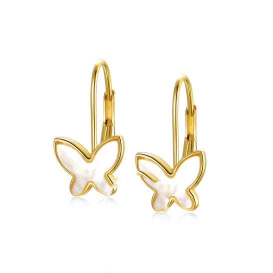JMS always Original Rachel Glauber 14k Yellow Gold with Mother of Pearl Butterfly Inlay Dangle Drop Leverback Earrings Earrings JMS always Original Rachel Glauber 14k Yellow Gold with Mother of Pearl Butterfly Inlay Dangle Drop Leverback Earrings Earrings