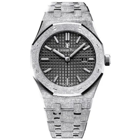 JMS always PreStyled Sets Original Audemars Piguet Royal Oak Frosted Black Dial Ladies 18k White Gold Watch 67653BCGG1263BC02