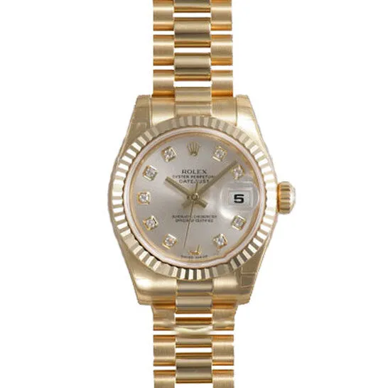 JMS always PreStyled Sets Original Rolex LadyDatejust 26 Silver Dial 18K Yellow Gold President Automatic Ladies Watch 179178SDP