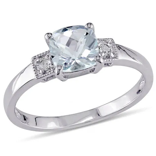 JMS always Rings Original Amour Silver 004 CT Diamond TW And 45 CT TGW Aquamarine Fashion Ring JMS always Rings Original Amour Silver 004 CT Diamond TW And 45 CT TGW Aquamarine Fashion Ring