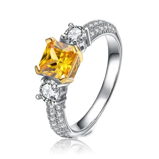 JMS always Rings Original Megan Walford Classic Sterling Silver Radiant Yellow Cubic Zirconia 3 Stone Ring JMS always Rings Original Megan Walford Classic Sterling Silver Radiant Yellow Cubic Zirconia 3 Stone Ring