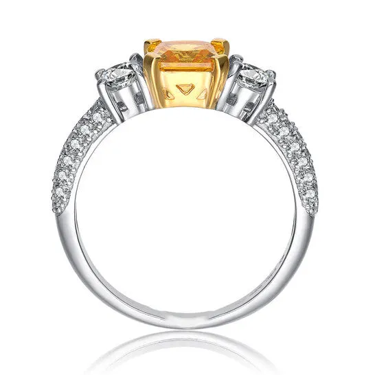 JMS always Rings Original Megan Walford Classic Sterling Silver Radiant Yellow Cubic Zirconia 3 Stone Ring JMS always Rings Original Megan Walford Classic Sterling Silver Radiant Yellow Cubic Zirconia 3 Stone Ring
