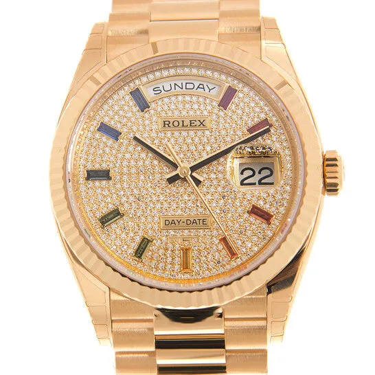 JMS always Watches Original Rolex DayDate 36 Rainbow Baguette Dial 18kt Yellow Gold President Watch 128238DSP JMS always Watches Original Rolex DayDate 36 Rainbow Baguette Dial 18kt Yellow Gold President Watch 128238DSP
