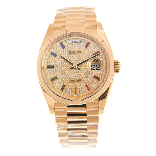 JMS always Watches Original Rolex DayDate 36 Rainbow Baguette Dial 18kt Yellow Gold President Watch 128238DSP JMS always Watches Original Rolex DayDate 36 Rainbow Baguette Dial 18kt Yellow Gold President Watch 128238DSP