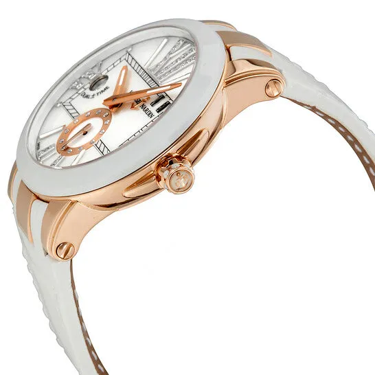 JMS always Watches Original Ulysse Nardin Executive Dual Time Mother of Pearl Diamond Dial 18kt Rose Gold White Leather Ladies Watch 24610391