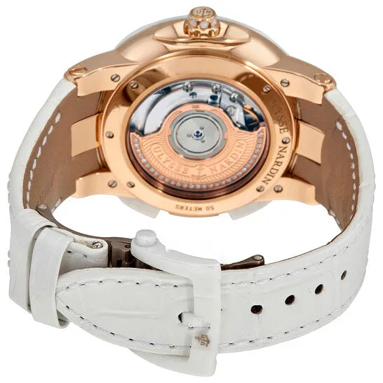 JMS always Watches Original Ulysse Nardin Executive Dual Time Mother of Pearl Diamond Dial 18kt Rose Gold White Leather Ladies Watch 24610391