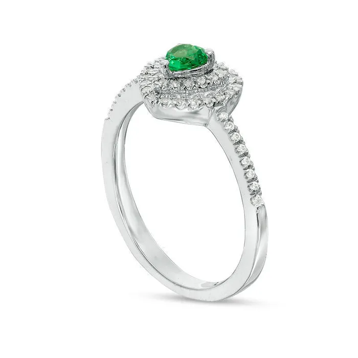 LabCreated Emerald and 020 CT TW Diamond Double Frame Heart Promise Ring in Sterling Silver Goldia Rings LabCreated Emerald and 020 CT TW Diamond Double Frame Heart Promise Ring in Sterling Silver Goldia Rings