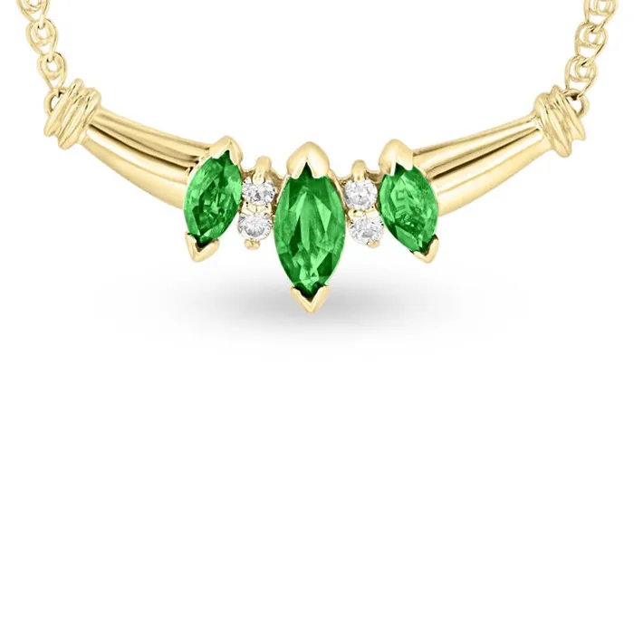 Marquise Emerald and Natural Diamond Accent Three Stone Necklace in 14K Gold 16 Goldia Necklaces Marquise Emerald and Natural Diamond Accent Three Stone Necklace in 14K Gold 16 Goldia Necklaces