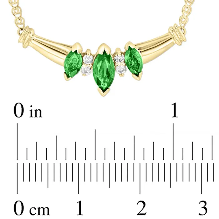 Marquise Emerald and Natural Diamond Accent Three Stone Necklace in 14K Gold 16 Goldia Necklaces Marquise Emerald and Natural Diamond Accent Three Stone Necklace in 14K Gold 16 Goldia Necklaces