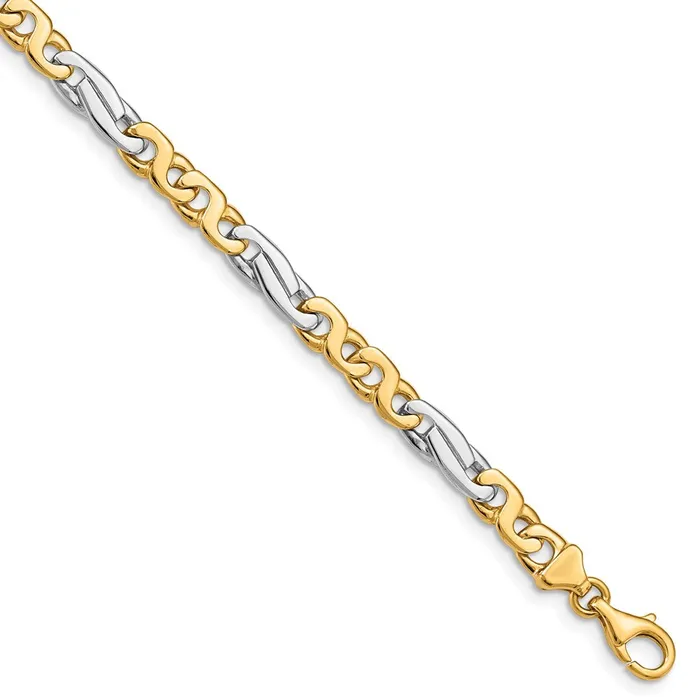 MDS Bracelets Solid 14K Twotone Gold 8 inch 6mm Hand Polished Fancy Link with Fancy Lobster Clasp Bracelet MDS Bracelets Solid 14K Twotone Gold 8 inch 6mm Hand Polished Fancy Link with Fancy Lobster Clasp Bracelet