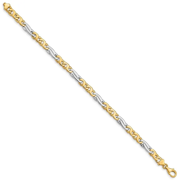 MDS Bracelets Solid 14K Twotone Gold 8 inch 6mm Hand Polished Fancy Link with Fancy Lobster Clasp Bracelet MDS Bracelets Solid 14K Twotone Gold 8 inch 6mm Hand Polished Fancy Link with Fancy Lobster Clasp Bracelet