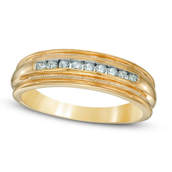 Mens 025 CT TW Natural Diamond Wedding Band in Solid 10K Yellow Gold Goldia Rings