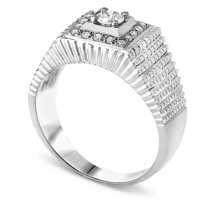 Mens 038 CT TW Natural Diamond Square Frame Textured Ring in Solid 14K White Gold Goldia Rings Mens 038 CT TW Natural Diamond Square Frame Textured Ring in Solid 14K White Gold Goldia Rings
