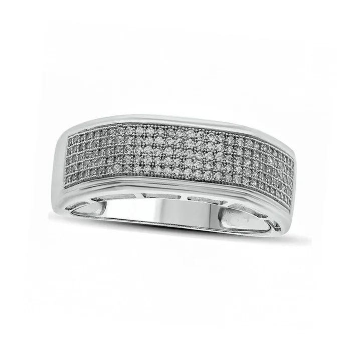 Mens 050 CT TW Natural Diamond MultiRow Wedding Band in Solid 10K White Gold Goldia Rings Mens 050 CT TW Natural Diamond MultiRow Wedding Band in Solid 10K White Gold Goldia Rings