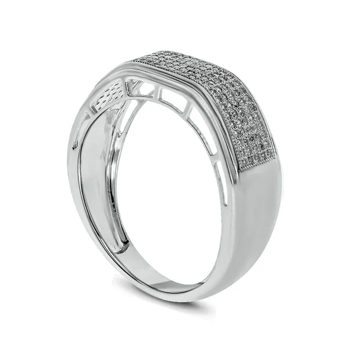 Mens 050 CT TW Natural Diamond MultiRow Wedding Band in Solid 10K White Gold Goldia Rings Mens 050 CT TW Natural Diamond MultiRow Wedding Band in Solid 10K White Gold Goldia Rings