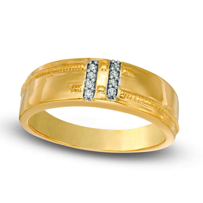 Mens Natural Diamond Accent Wedding Band in Solid 10K Yellow Gold Goldia Rings