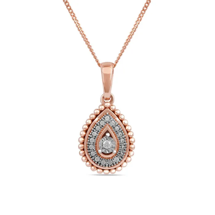 Necklaces 005 CT TW Natural Diamond Teardrop Bead Frame Pendant in 10K Rose Gold Goldia Necklaces 005 CT TW Natural Diamond Teardrop Bead Frame Pendant in 10K Rose Gold Goldia