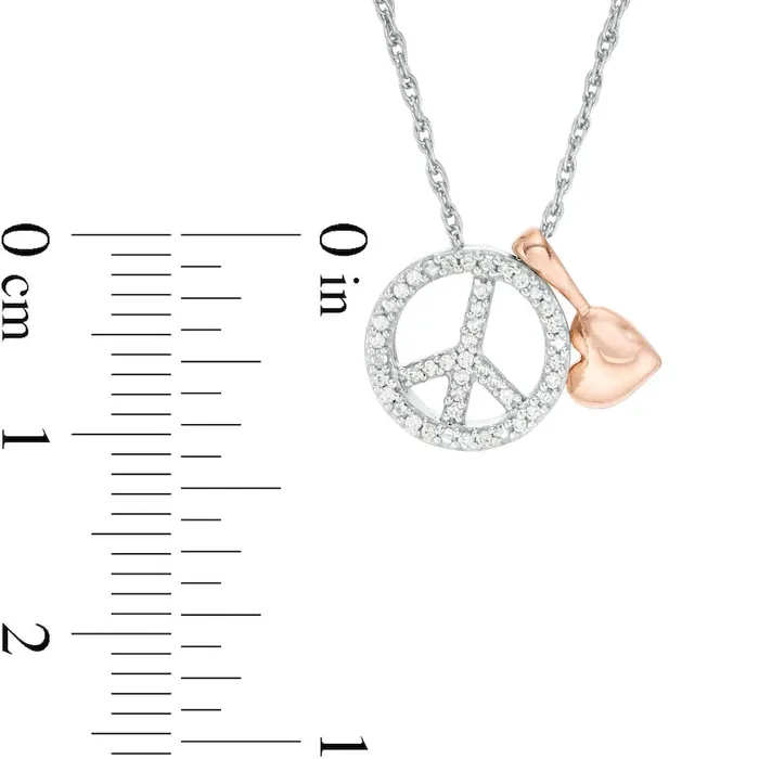 Necklaces 01 CT TW Natural Diamond Peace Sign and Puffed Heart Charm Pendant in Sterling Silver and 10K Rose Gold Goldia Necklaces 01 CT TW Natural Diamond Peace Sign and Puffed Heart Charm Pendant in Sterling Silver and 10K Rose Gold Goldia