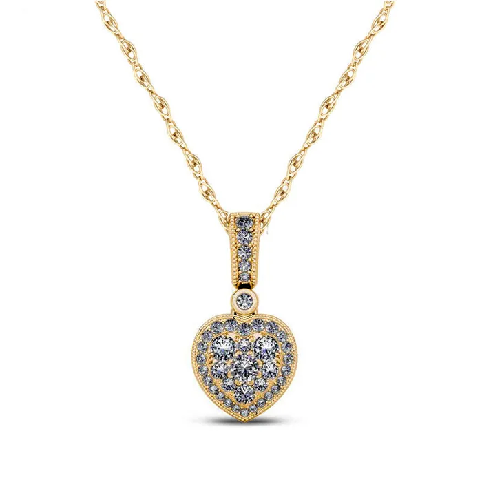 Necklaces 033 CT TW Composite Natural Diamond Antique VintageStyle Heart Pendant in 10K Yellow Gold Goldia Necklaces 033 CT TW Composite Natural Diamond Antique VintageStyle Heart Pendant in 10K Yellow Gold Goldia