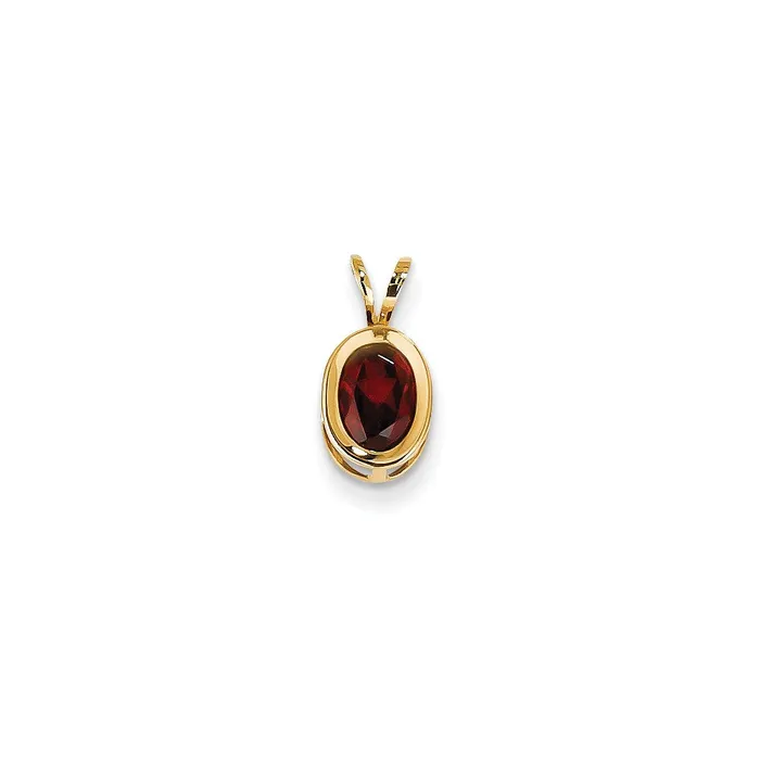 Necklaces 14K Yellow Gold 7x5mm Oval Garnet bezel pendant Goldia