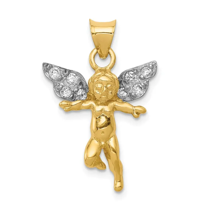 Necklaces 14k Yellow Rhodium Gold and Rhodium Polished CZ Cherub Pendant Goldia Necklaces 14k Yellow Rhodium Gold and Rhodium Polished CZ Cherub Pendant Goldia