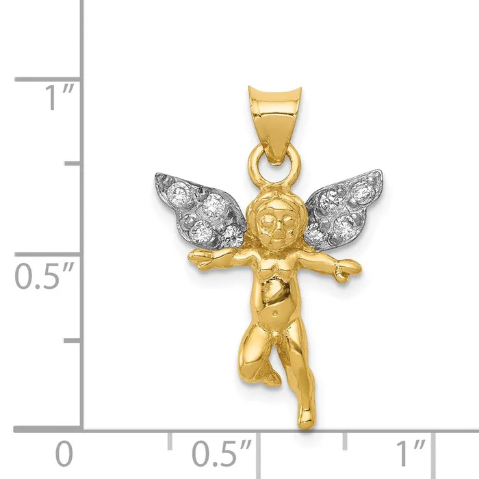 Necklaces 14k Yellow Rhodium Gold and Rhodium Polished CZ Cherub Pendant Goldia