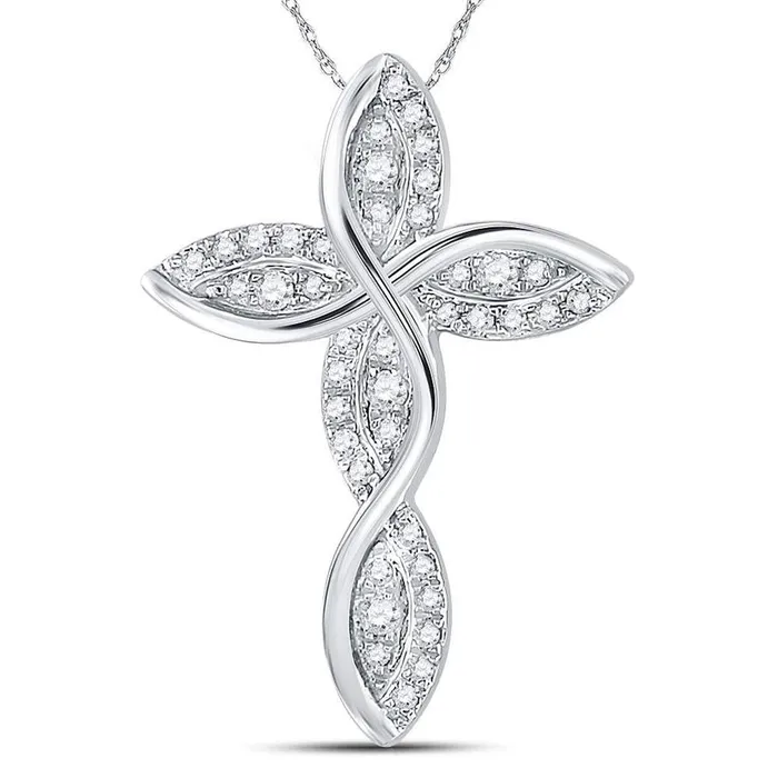Necklaces gndatlanta 14k White Gold Round Diamond Contoured Wavy Cross Pendant 16 Cttw Necklaces gndatlanta 14k White Gold Round Diamond Contoured Wavy Cross Pendant 16 Cttw