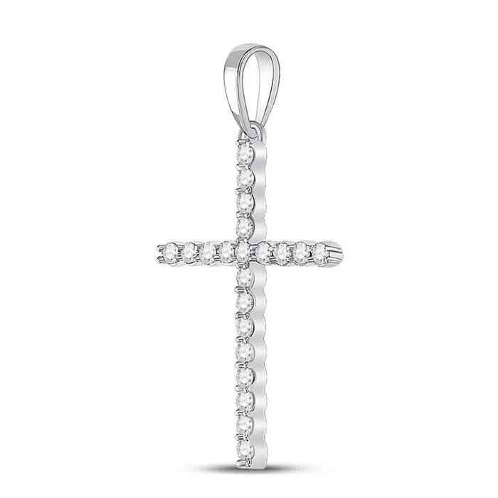 Necklaces gndatlanta 14k White Gold Round Diamond Cross Pendant 15 Cttw