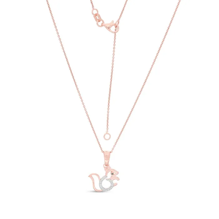 Necklaces Goldia 005 CT TW Enhanced Black and White Natural Diamond Squirrel Pendant in Sterling Silver with 14K Rose Gold Plate Necklaces Goldia 005 CT TW Enhanced Black and White Natural Diamond Squirrel Pendant in Sterling Silver with 14K Rose Gold Plate